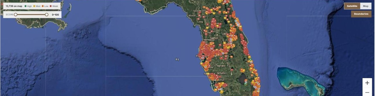 DeedScore map with scored Florida parcels